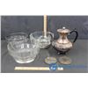Image 1 : Brass Tea Pot with Coasters & 3 Glass Bowls