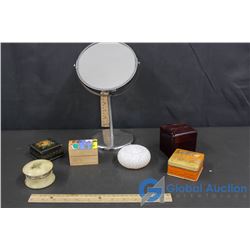 Mirror with Stand & Small Decorative Containers