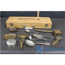 Kova Engineering Wooden Container with Brass & Silver Items