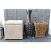 Image 1 : Storage Ottoman and 2 Wicker Vases