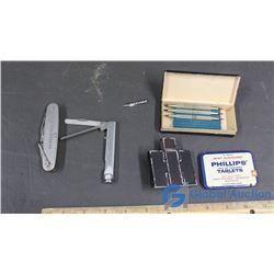 2 Pocket Knives, Phillis' Tablets Tin etc.