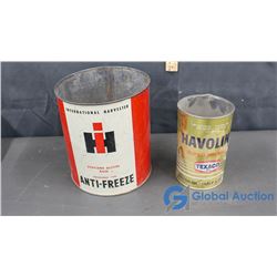 Texaco Havoline Motor Oil 1 Quart Tin and IH Anti-Freeze Tin