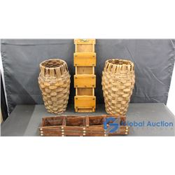 Wicker Baskets (2) Wooden Letter Organizer, Wooden Wine Rack