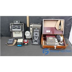 3 Vintage Polaroid Cameras, Picture Roll, Exposure Meter & Photoelectric Shutter