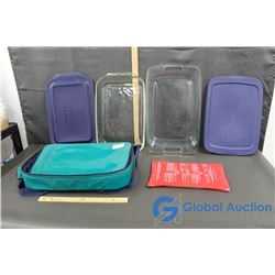 (2) Pyrex Cassarole/Baking Dishes & Pyrex Portables Bag with Hot Pack