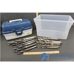 Fishing Tackle Box, & Large Drill Bits