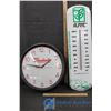 Image 1 : Raybestos Advertisment Clock & Alpine Plant Foods Advertisment Thermometer