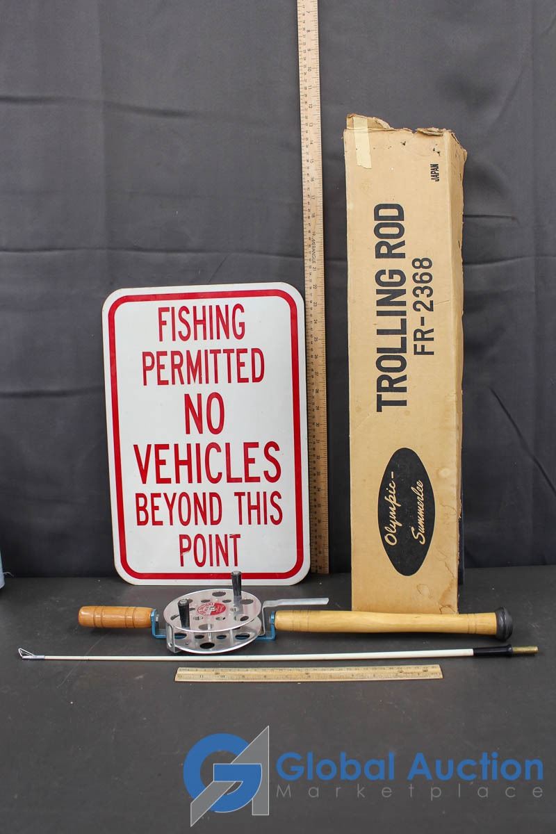 Fishing Rods Sign Trolling Rod & Metal Fishing Sign
