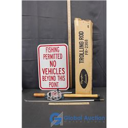 Trolling Rod & Metal Fishing Sign