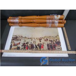 Set of Wooden Table Leg, & (2) Print's: "Hendrick Avercamp 1585-1634"; Printed by NV. G Kolff & Co.-