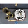Image 2 : 3 Brass Vases, & Ceramic Ash Tray
