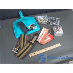 2 Fabric Belts, Hockey Cards in Clear Case, Dust Pan With Brush, & Hardware