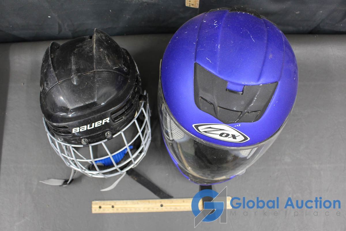 Bauer Hockey Helmet with Cage & Zox Motorbike Helmet With Shield