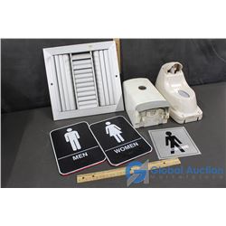 2 Soap Dispensers, Bathroom Door Signs & Vent