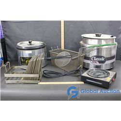 Classic APW Wyott Food Warmer, Idea Gold Series Food Warmer, Bunn Hot Plate and Deep Frying Baskets
