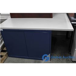 Blue & White Metal & Wood Desk/Cabinet