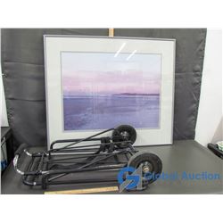 Framed "Alan Gross" The Olive Tree Gallery, Stone Harbor Picture; & 2-Wheeled Box/Luggage Flod-Up Do