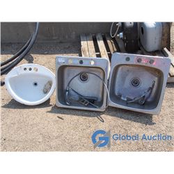 (3) Single Sinks - 2 Stainless Steel. 1 enamal