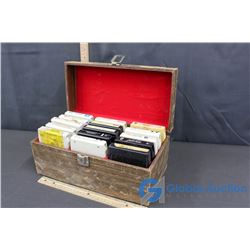 (15) 8 Tracks and Wooden Carrying Case - Kitty Well's, Head Cleaning Cartridge, Jerry Lee Lewis, Elv