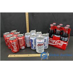 Coca-Cola and Pepsi Cans and Bottles (Some Cans Empty)