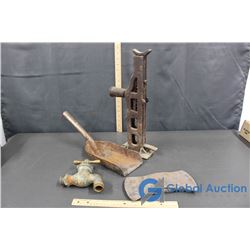 Double Headed Axe Head, Brass Spigot, Coal Shovel, Vintage Pratt No. 6 Jack