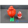 Image 4 : Plastic Santa Clause (2), Green Plastic Motorcycle Toy and Alien Pops Head