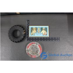 Assorted Advertisting: Fire Stone Rubber Tire, Kelliher Hotel Ashtray & Modern Motors Picture