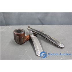 Vintage Pipe & Switchblade Straight Razor
