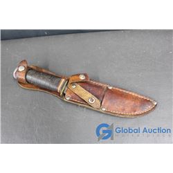 Vintage Knife w/5" Blade & Leather Sheath