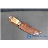 Image 1 : Vintage Bone Handled Knife w/5" Blade & Leather Sheath