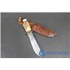 Image 3 : Vintage Bone Handled Knife w/5" Blade & Leather Sheath