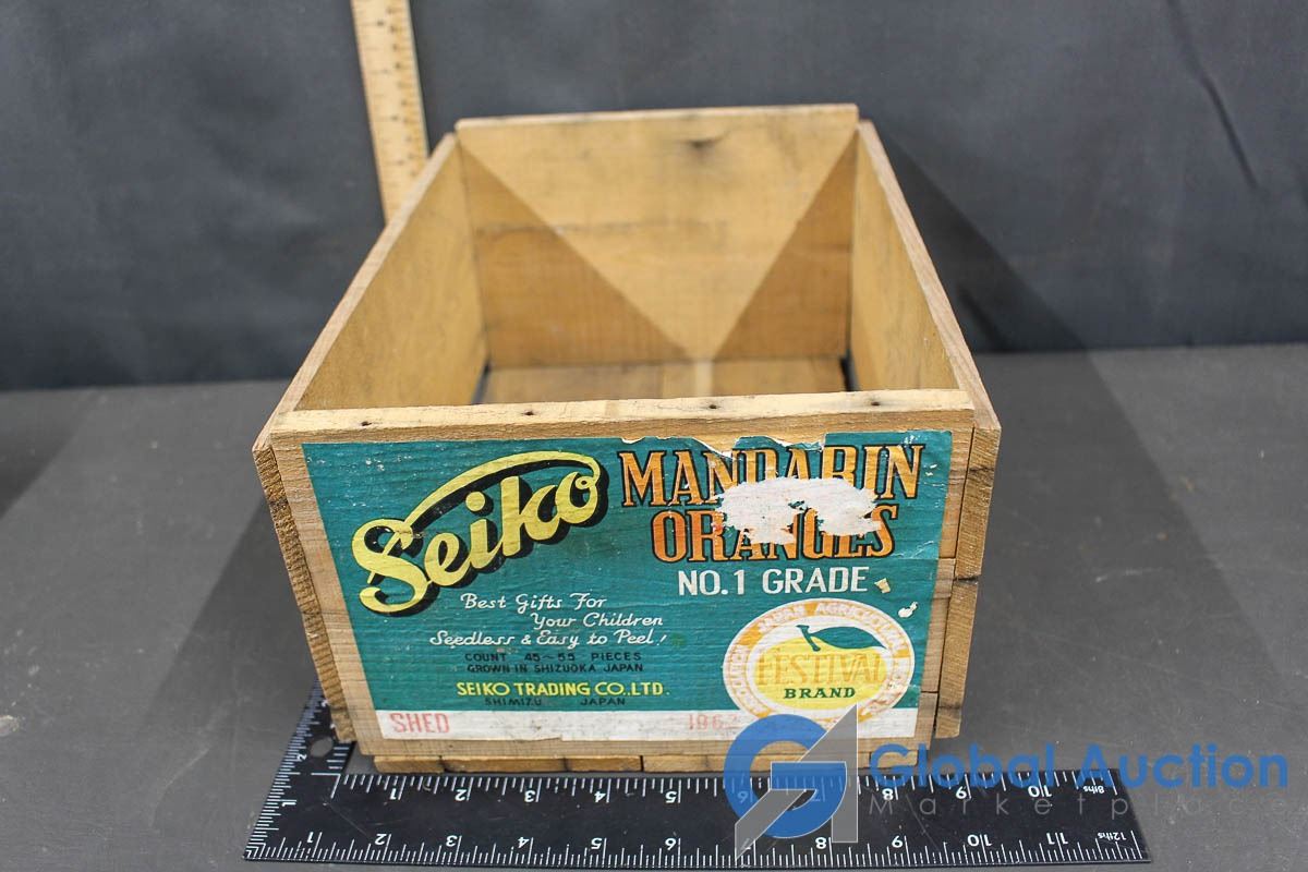 Wooden Prune Box & Wooden Seiko Mandarin Orange Boxes