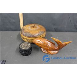 (3) Carved Wooden Decor Items