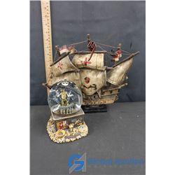 Pirate Items - Wooden Ship & Pirates of The Caribean "Gold" Globe