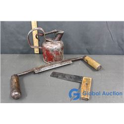 1 Quart Safety Can - Geo. W. Diener Mfg Co, & Vintage Square & Wood Draught Knife