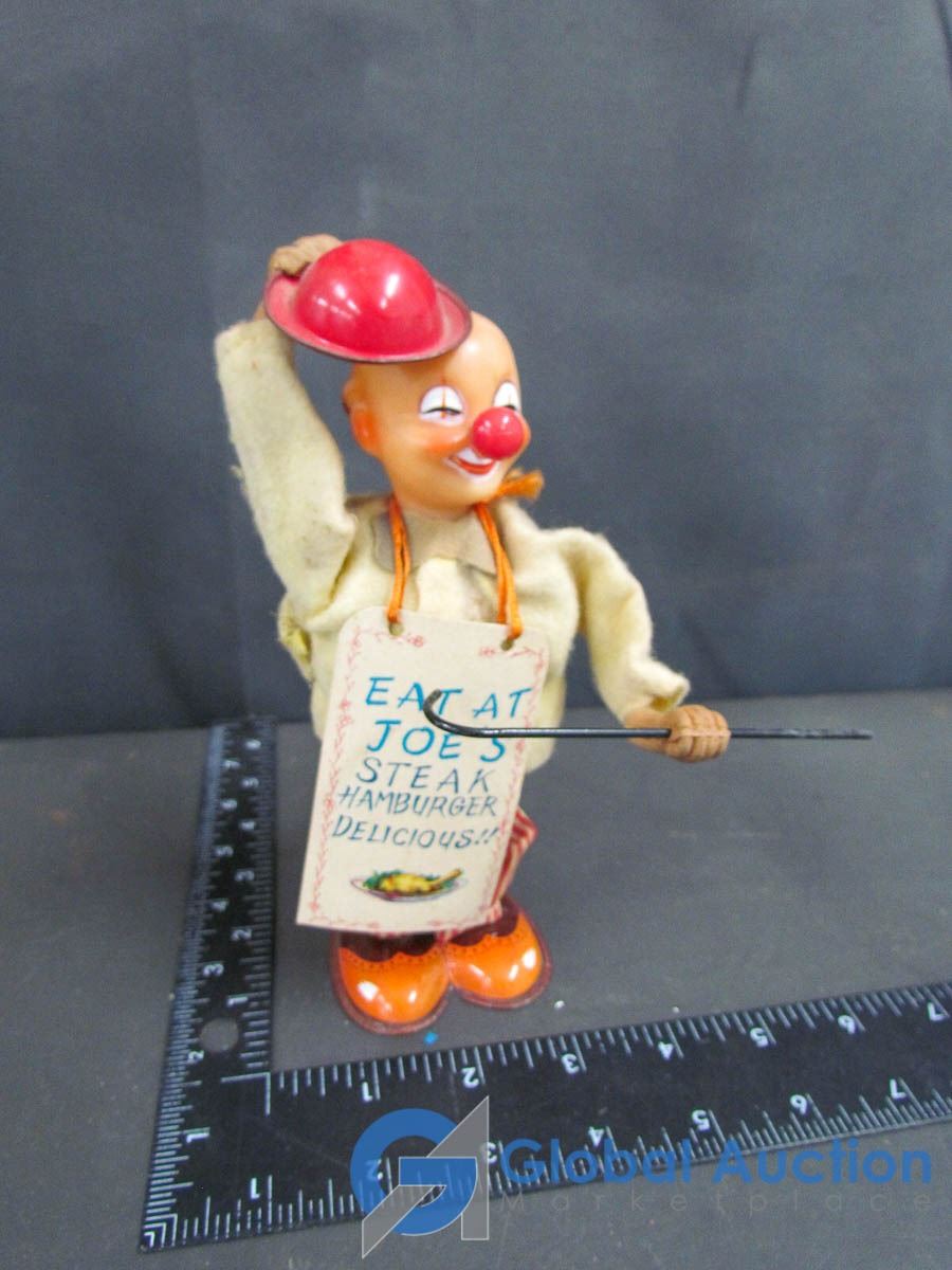 Vintage Wind Up Tin Clown Toy