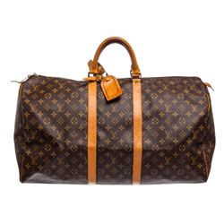 Louis Vuitton Monogram Canvas Leather Keepall 55 cm Duffle Bag Luggage