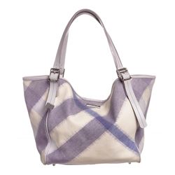 Burberry White Purple Canvas Leather Supernova Check Tote Bag