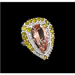 9.04 ctw Morganite and Diamond Ring - 18KT White Gold