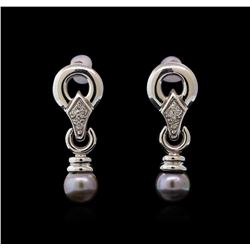 Pearl and Diamond Earrings - 14KT White Gold