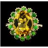 Image 2 : 5.05 ctw Citrine Quartz, Tsavorite, and Diamond Ring - 14KT Yellow  Gold