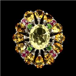 Natural 11x9mm Lemon Quartz Citrine & Ruby Ring