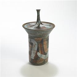 Clyde Burt  lidded vessel  USA, c. 1958  glazed s