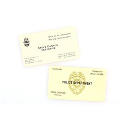 6 Souls (2010) - Two production made Detective Steve Danton police business cards, each 9cm wide.