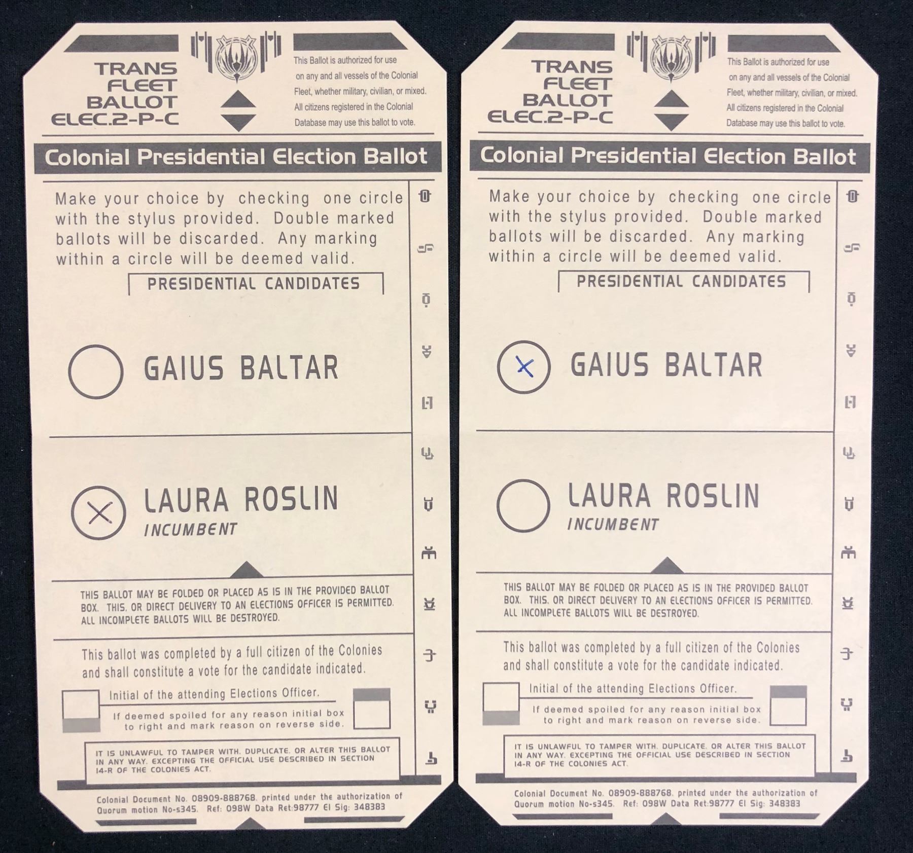 Battlestar Galactica (2004–2009) - Set of Baltar & Roslin Ballot Cards