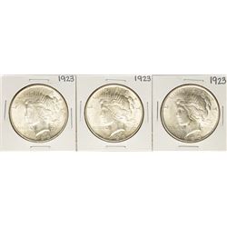 Lot of (3) 1923 $1 Peace Silver Dollar Coins