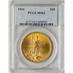 1924 $20 St. Gaudens Double Eagle Gold Coin PCGS MS63