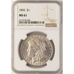1892 $1 Morgan Silver Dollar Coin NGC MS61