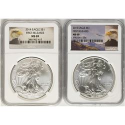 Lot of 2014-2015 $1 American Silver Eagle Coins NGC MS69 First Releases