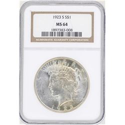 1923-S $1 Peace Silver Dollar Coin NGC MS64